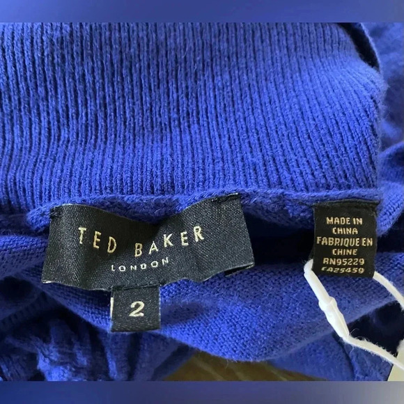 NWT TED BAKER LONDON AAVVAA Sweater Turtleneck Dress Blue Ruched Ted 2 = US 6 - Picture 10 of 13